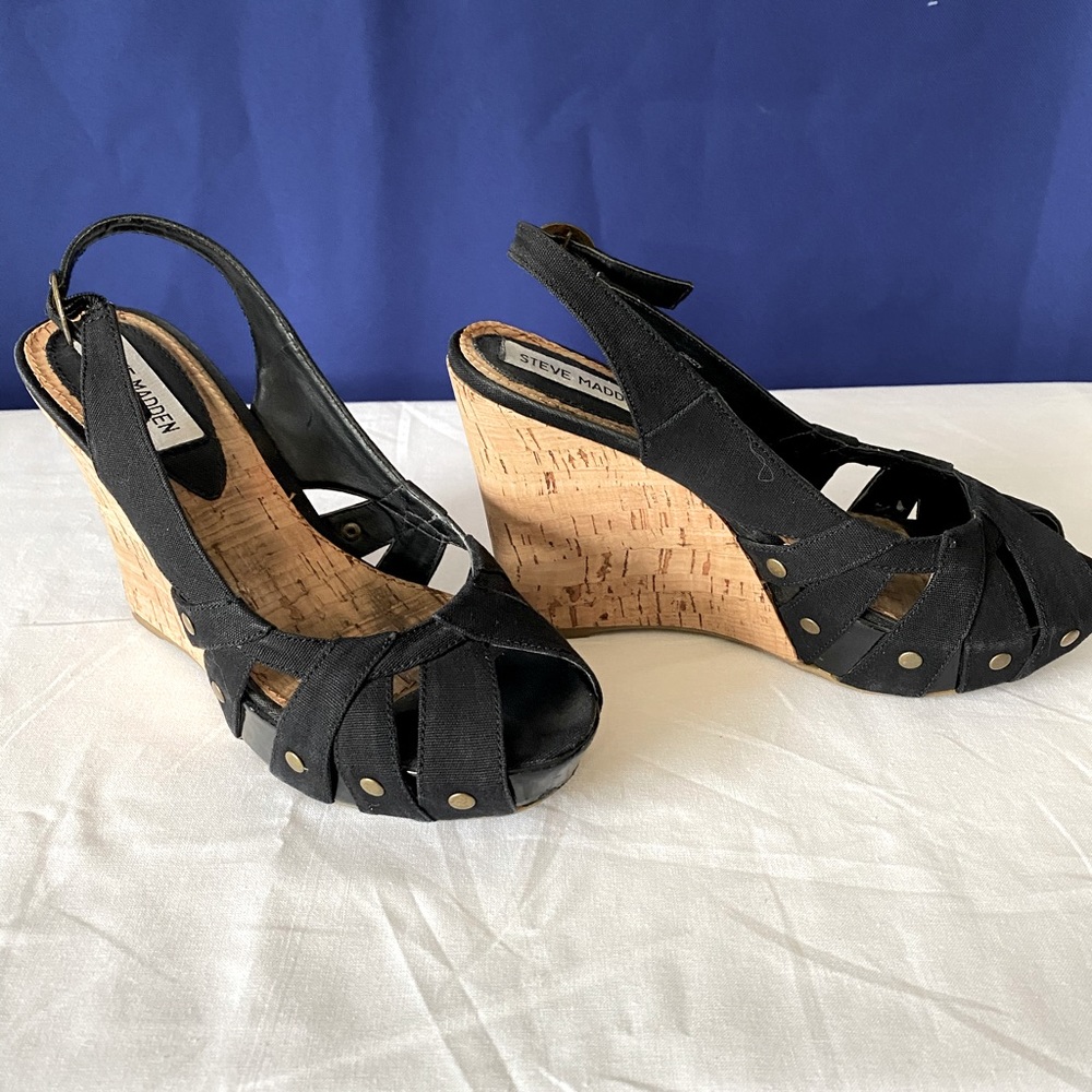 Steve Madden Open Toe Sling Back Platforms, Black